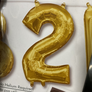 Anagram Gold Number 2 Air-Fill Mylar‎ Foil Balloon 16 Inch